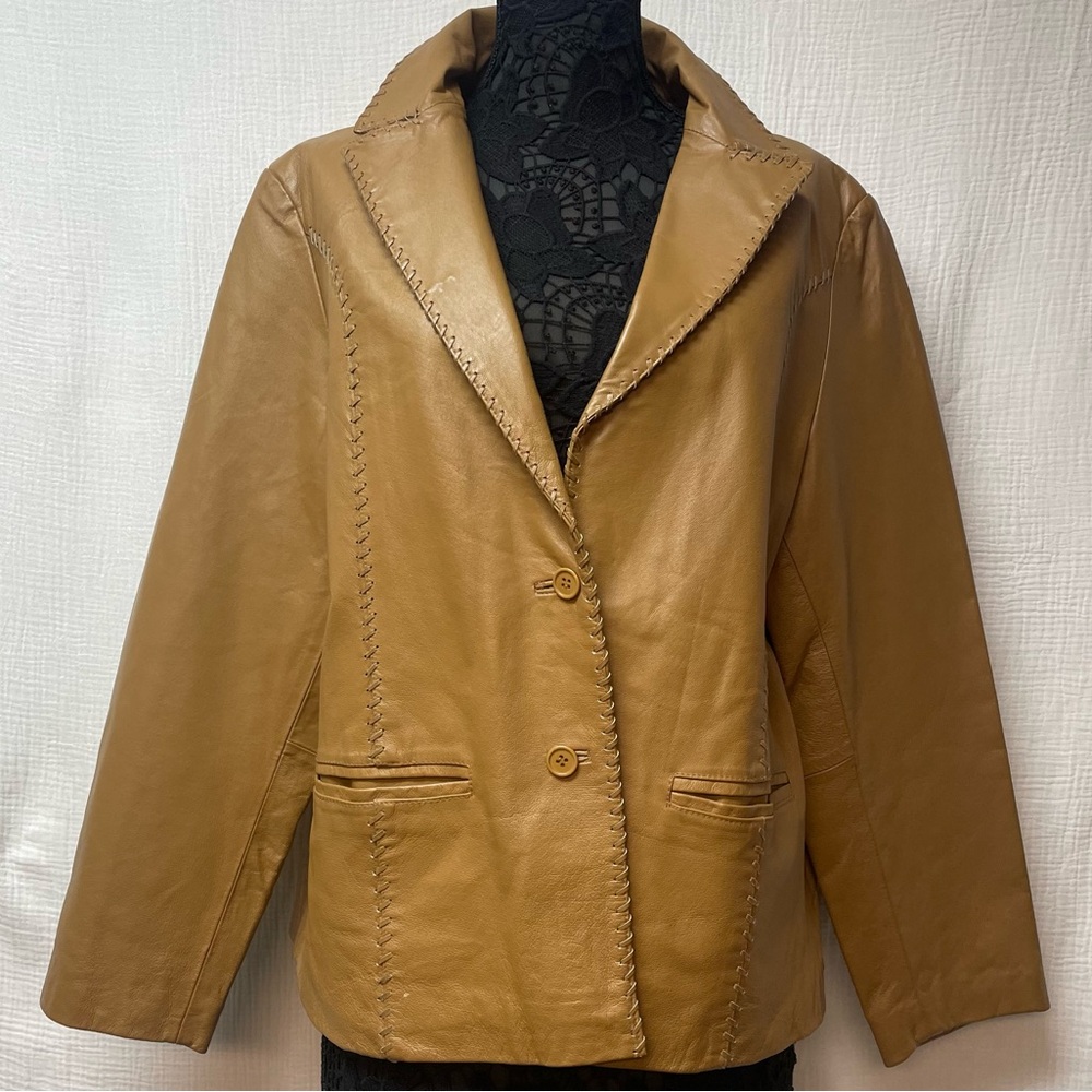 Fabulous Vintage Mark Mattis Tan Single Breasted Leather Jacket/Coat, Sz 1X! 🍁